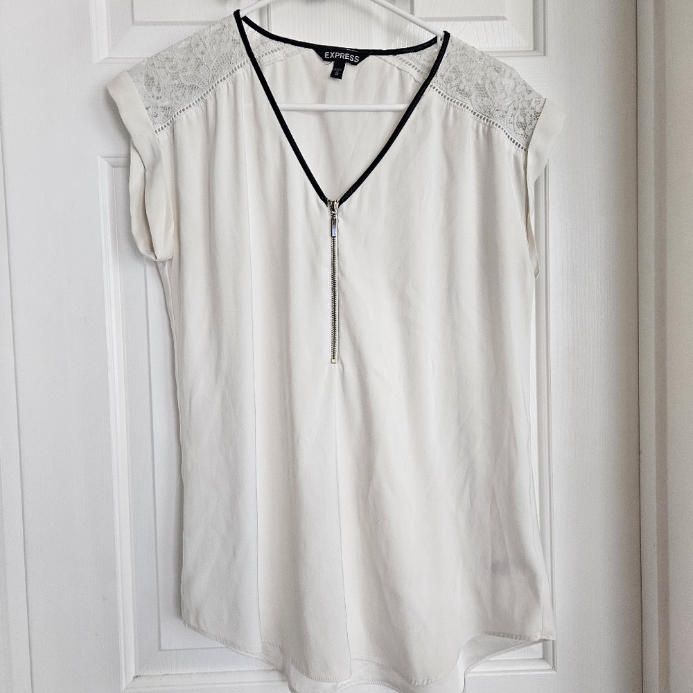 Express Women's Cream Lace Trim Top